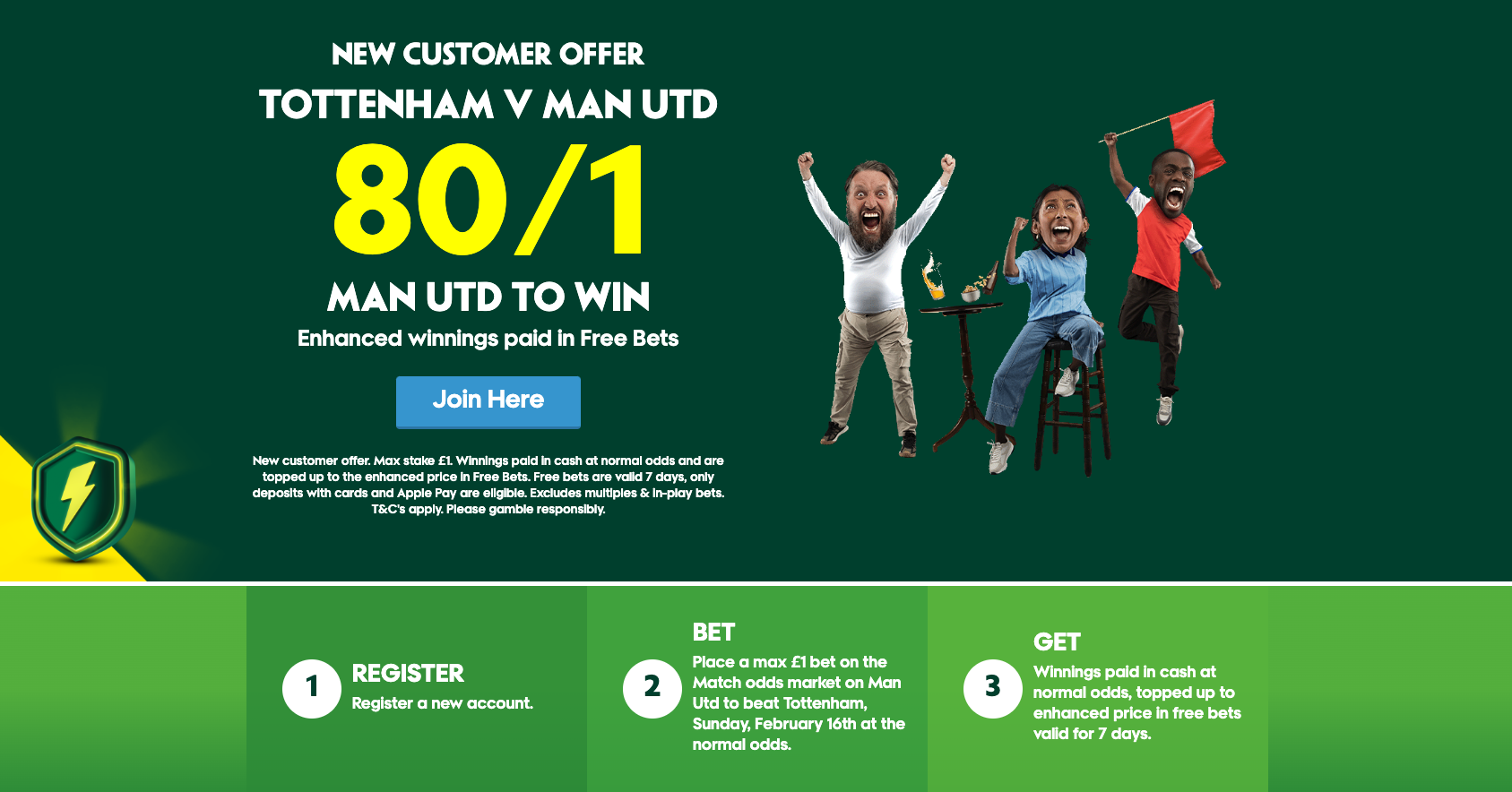 Paddy Power Welcome Offer - Get 80/1 On Man Utd To Win vs Tottenham